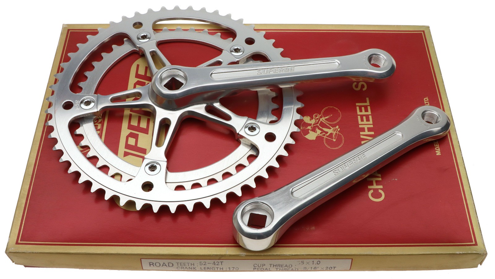 Sun Tour Superbe CW-1000 Cranks 6SPD 170mm 52/42 Silver French BB 35×1 NOS NEW
