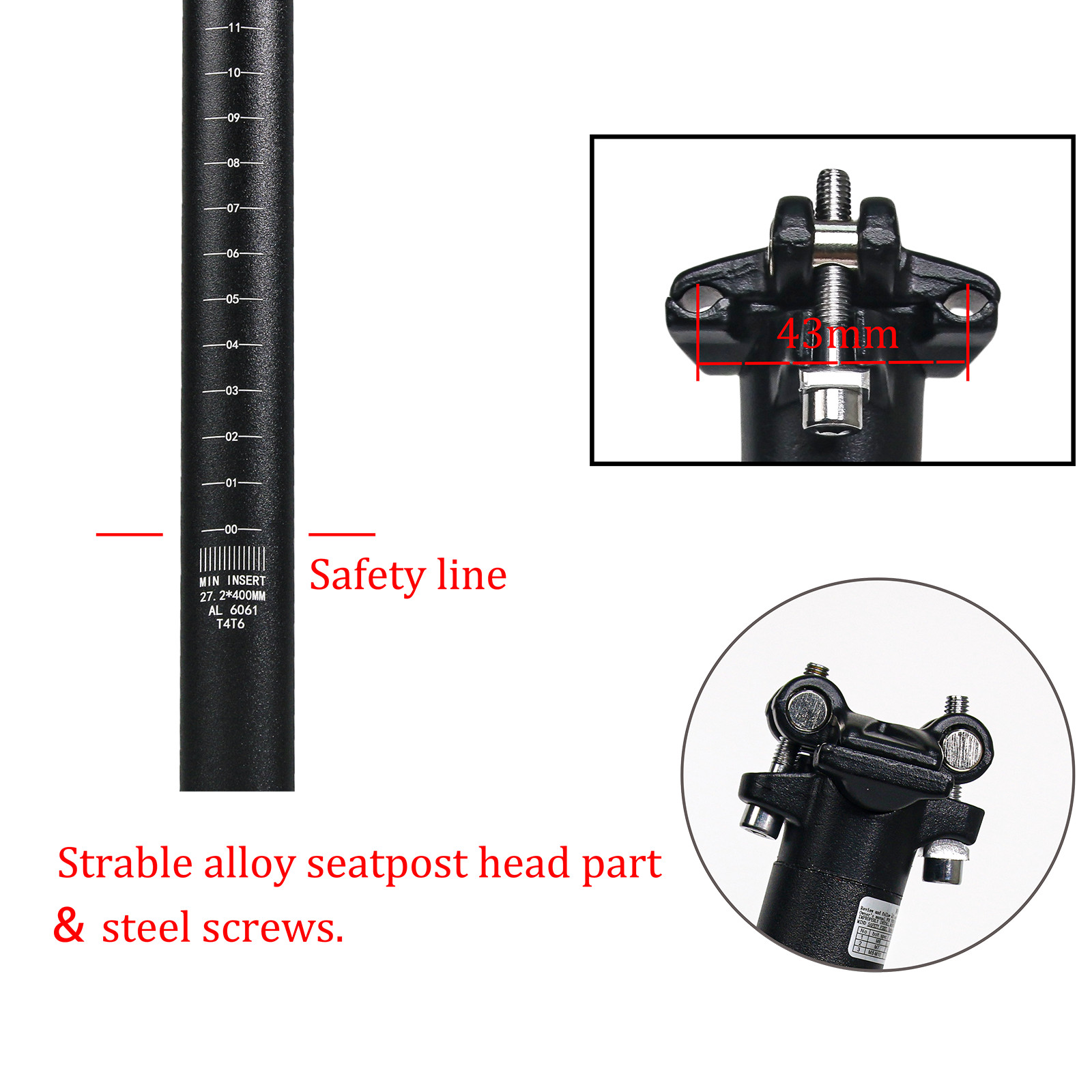 MTB Road Cycling 27.2/30.9/31.6*400MM Seatpost Bicycle Seat Post Tube Aluminum