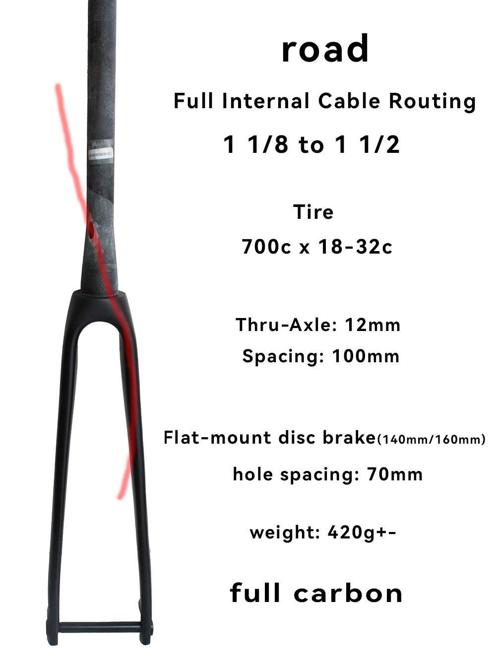 700C x (18-32C) carbon 1 1/8 to 1 1/2 tapered road bike fork 12mm Thru Axle Disc