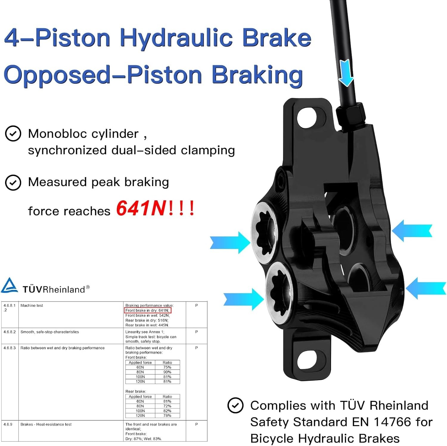 ZTZ IIIPRO E4 MTB Hydraulic Disc Brake Set, 4-Piston Hydraulic Brake Kit for MTB