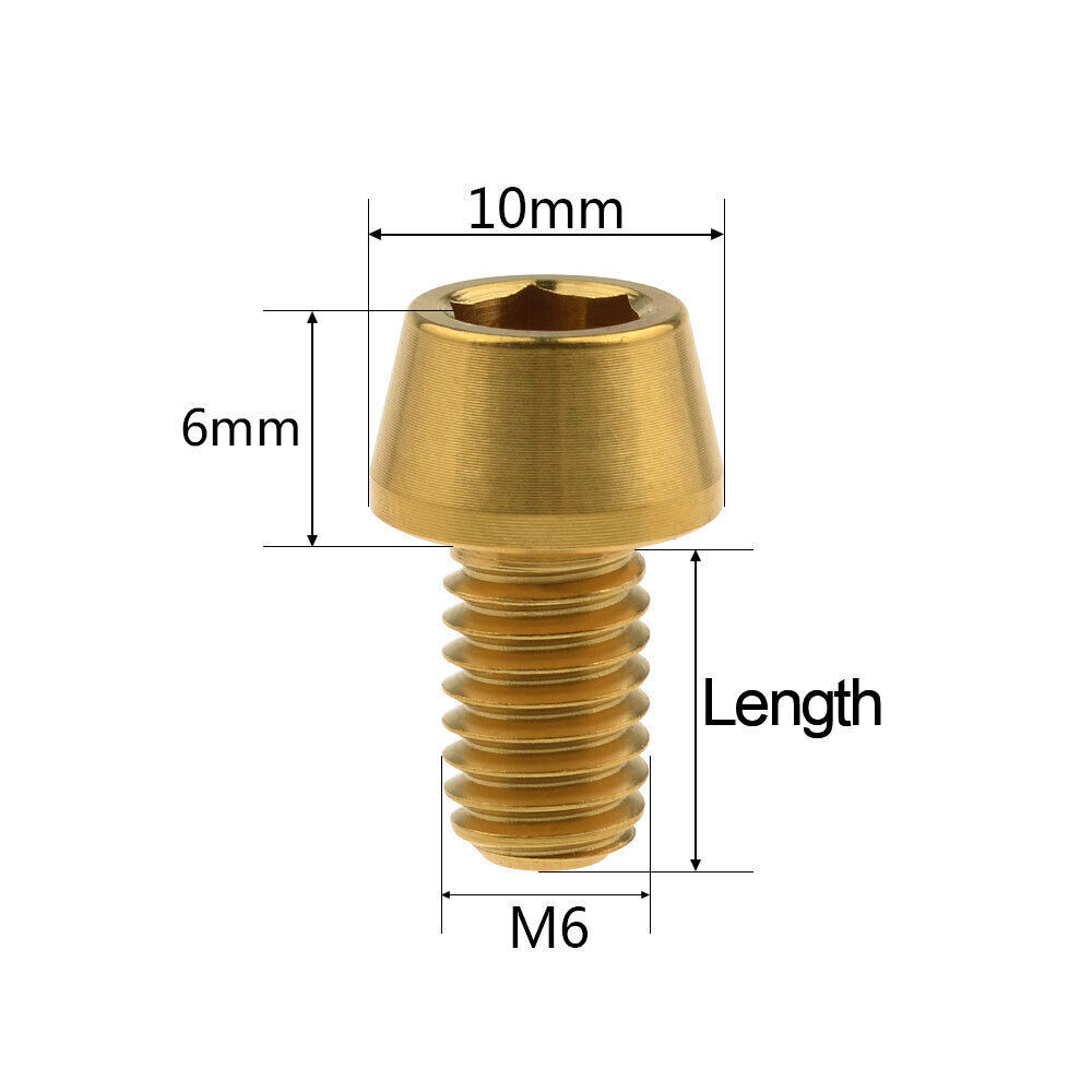 M6X10mm M6x16 M6X18 M6x20 M6X25mm Titanium Ti Bolts Allen Hex Tapered Head Screw