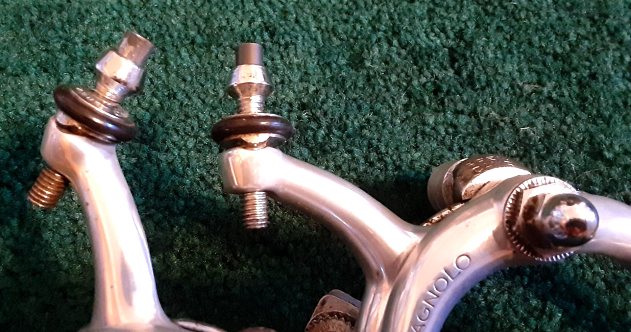 Used Campagnolo 1972 Record Brakes, Front & Rear, Standard, Adj. Screw, Pads