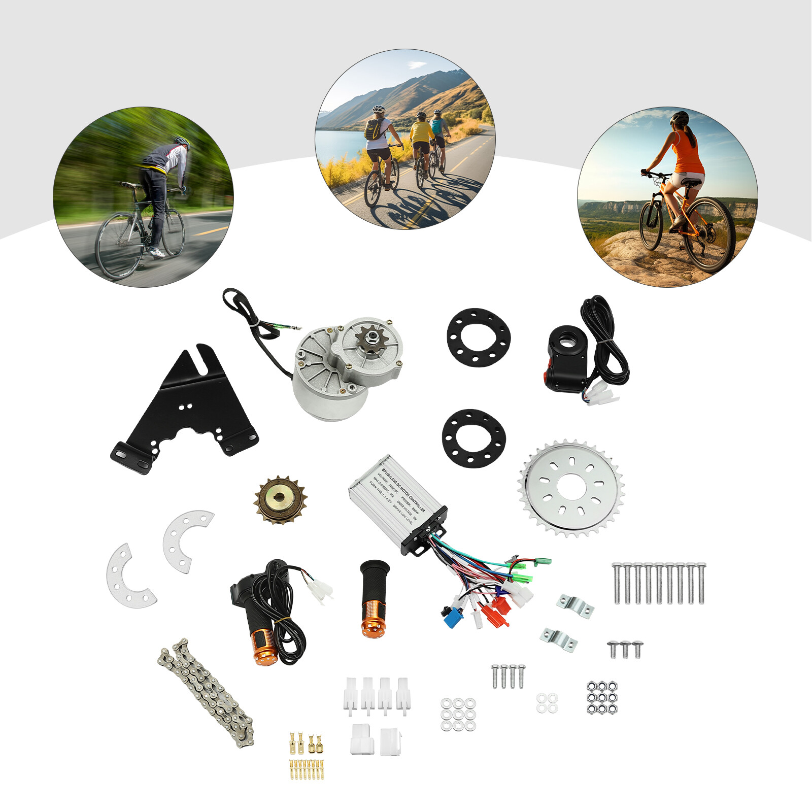 350W 36V Electric Bicycle Brushless Motor E-Bike Conversion Kit Adjustable Speed
