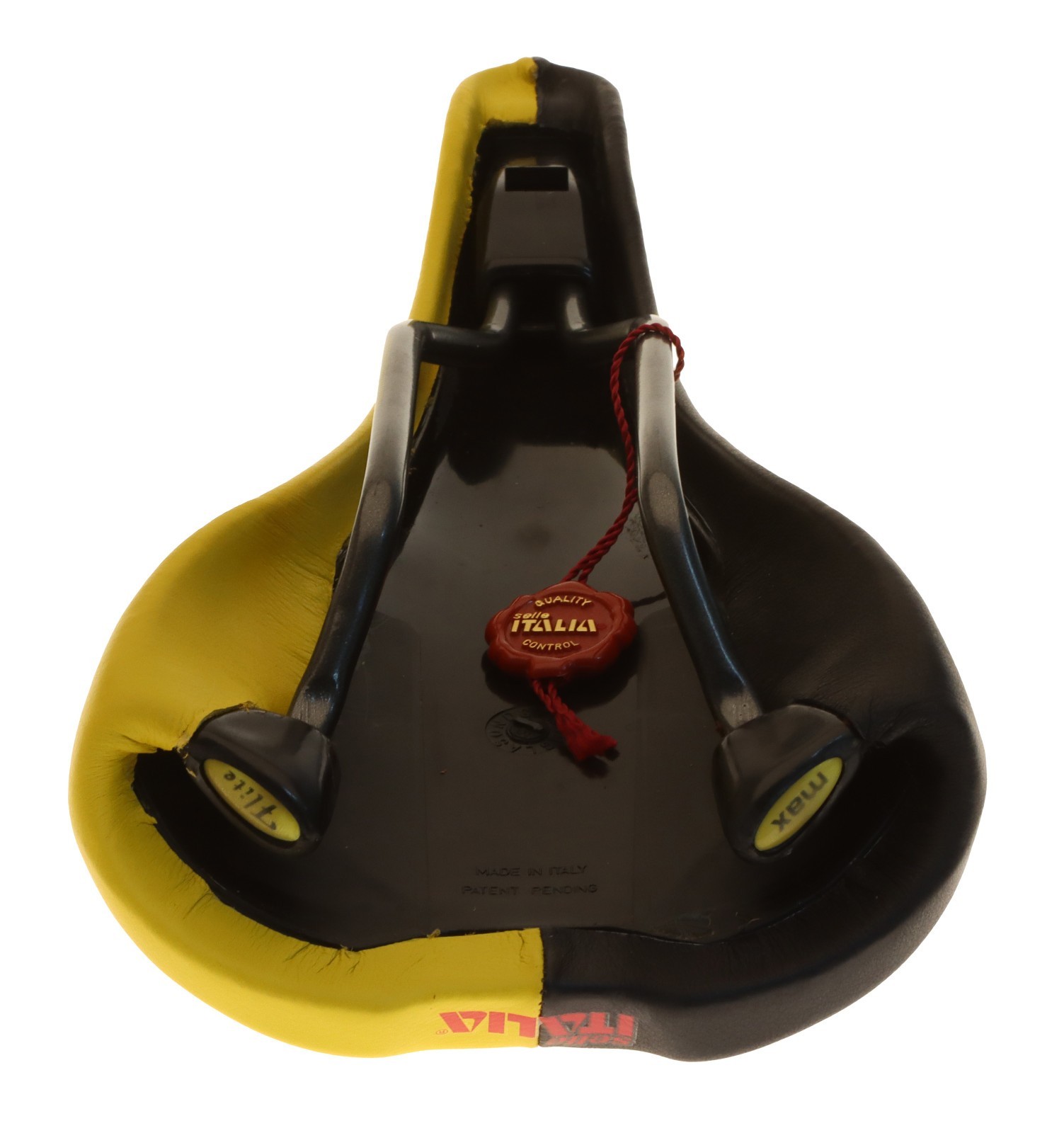 Selle Italia Max Flite Saddle Vanadium Rails Black & Yellow Leather