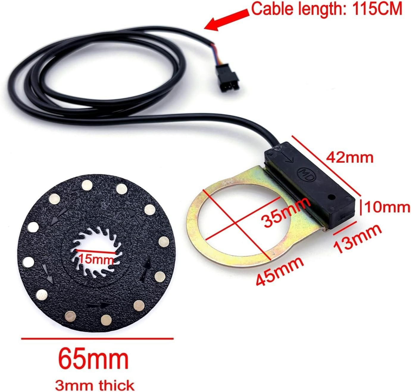 Electric Bike Pedal Assist Sensor, 3 Pin, 12 Magnet, Black, Plastic, Modern S…
