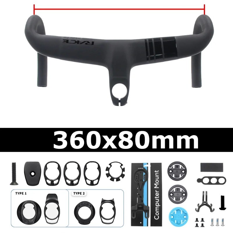Carbon Road Bike Integrated Drop Bar Reach 80mm 360-440mm Internal Cable