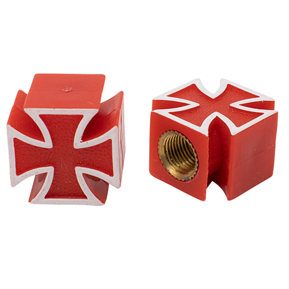 PRO+ IRON CROSS VALVE CAPS IN RED USED FOR SCHRADER VALVE