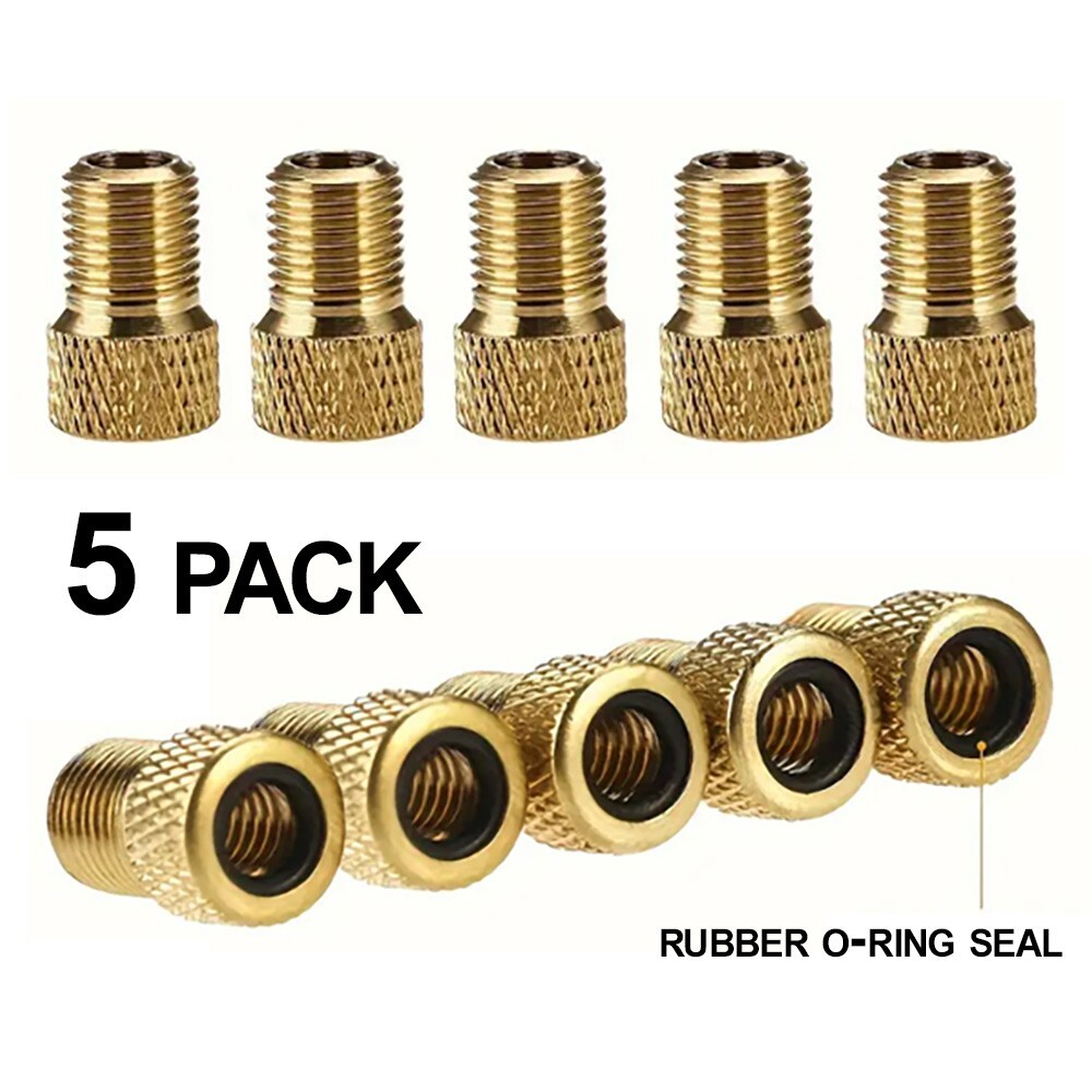 Brass Presta Valve Adapters – 5 Pk – Convert a Presta Valve to a Schrader Valve