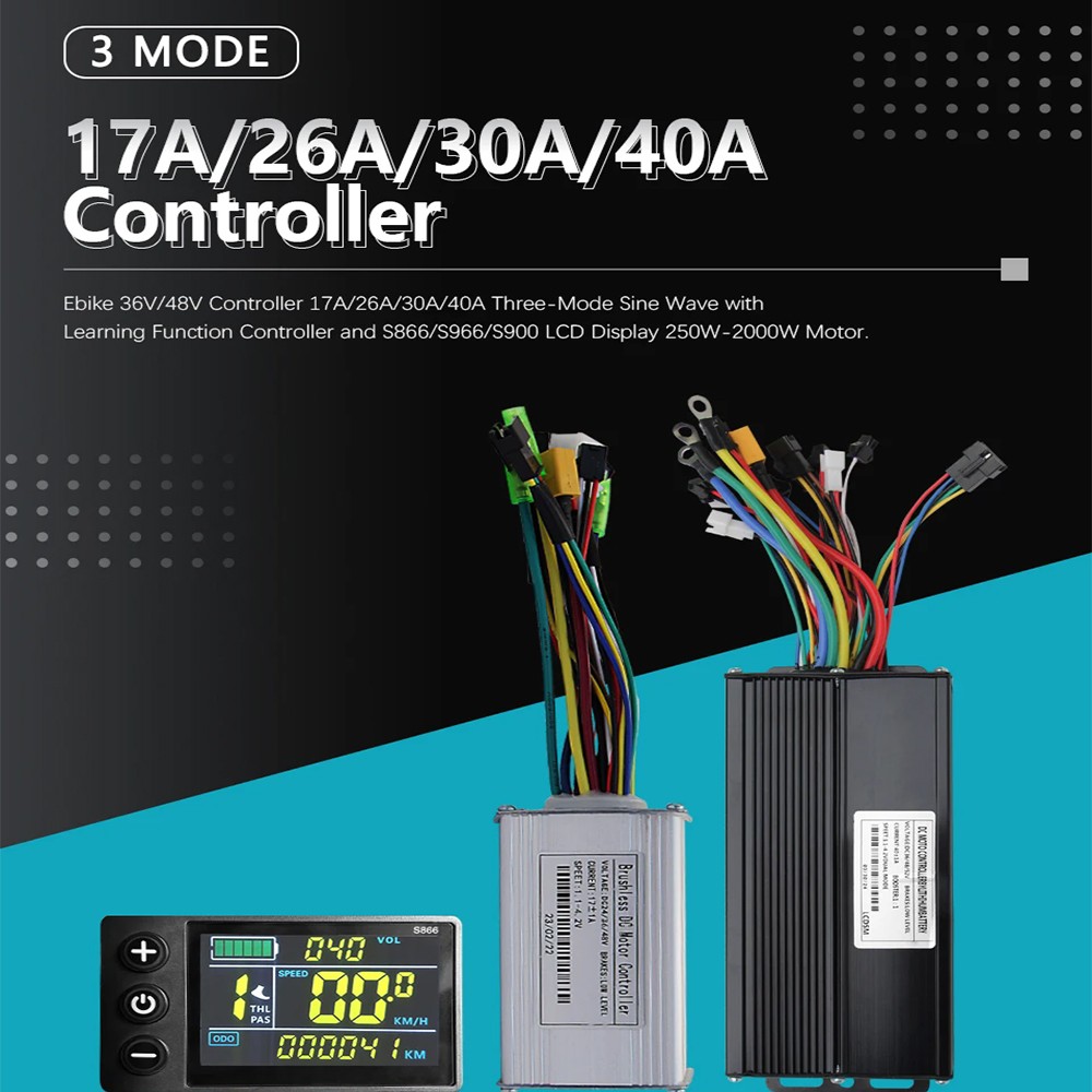 E-bike Three-Mode Sine Wave Controller 24V-48V 17/26/30/40A with LCD Display Set