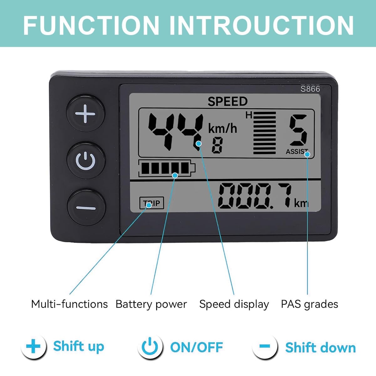 Electric Bikes LCD Display, S866 Electric Bicycle LCD Display Meter, 24V 36V 48V