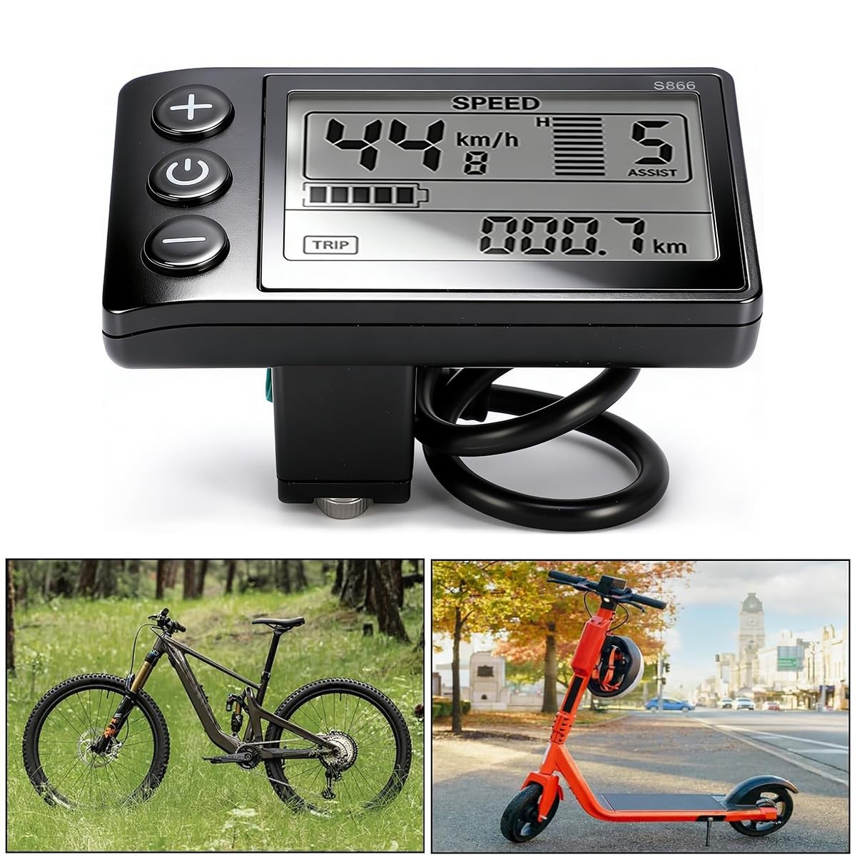 Electric Bikes LCD Display, S866 Electric Bicycle LCD Display Meter, 24V 36V 48V