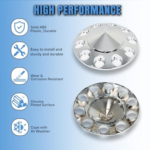 2 Chrome Front Hub Axle Cover Center Caps with 33mm Lug Nut Covers Replacement
