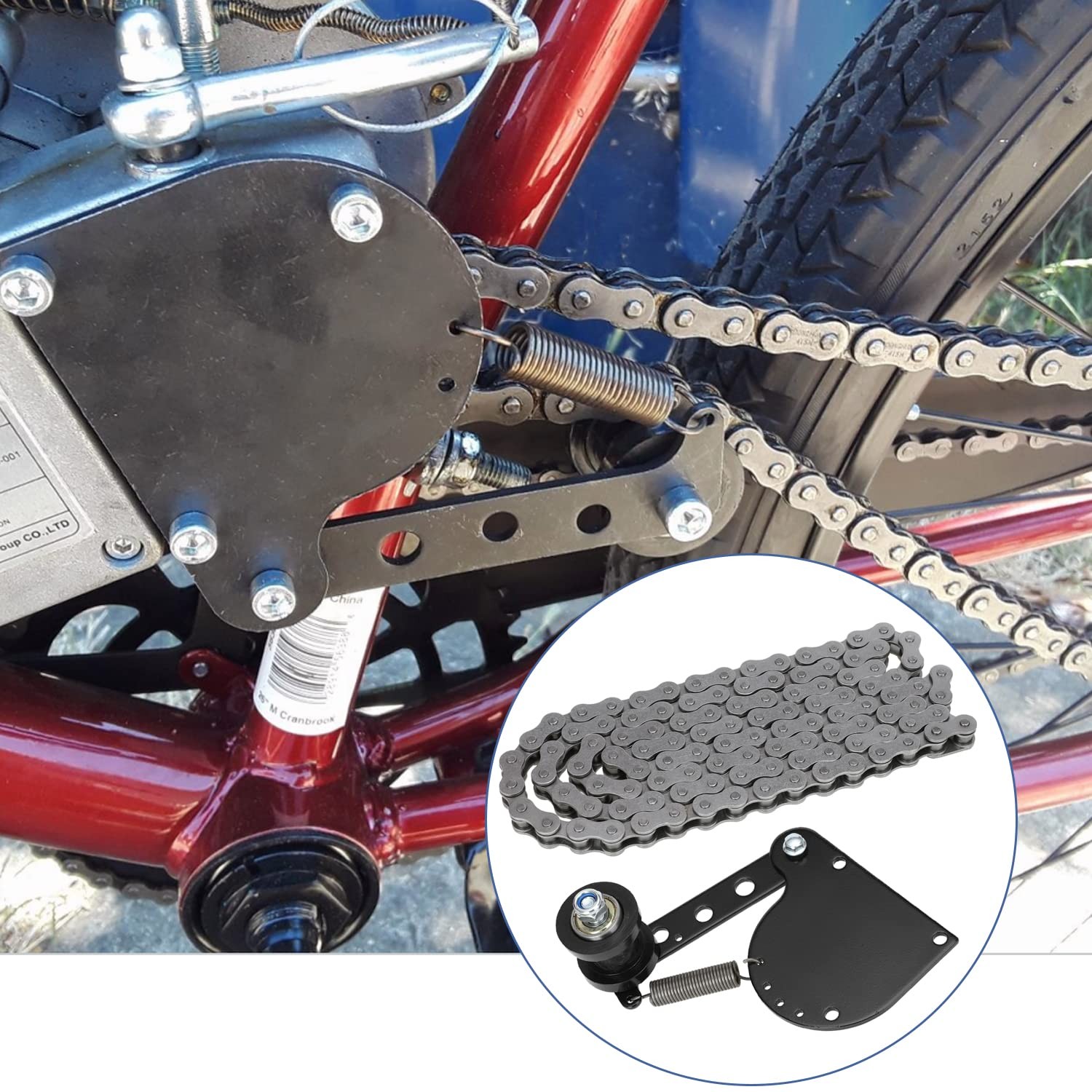 415H Chain 110L Links with Motorized Bike Chain Tensioner Adjuster Assembly for