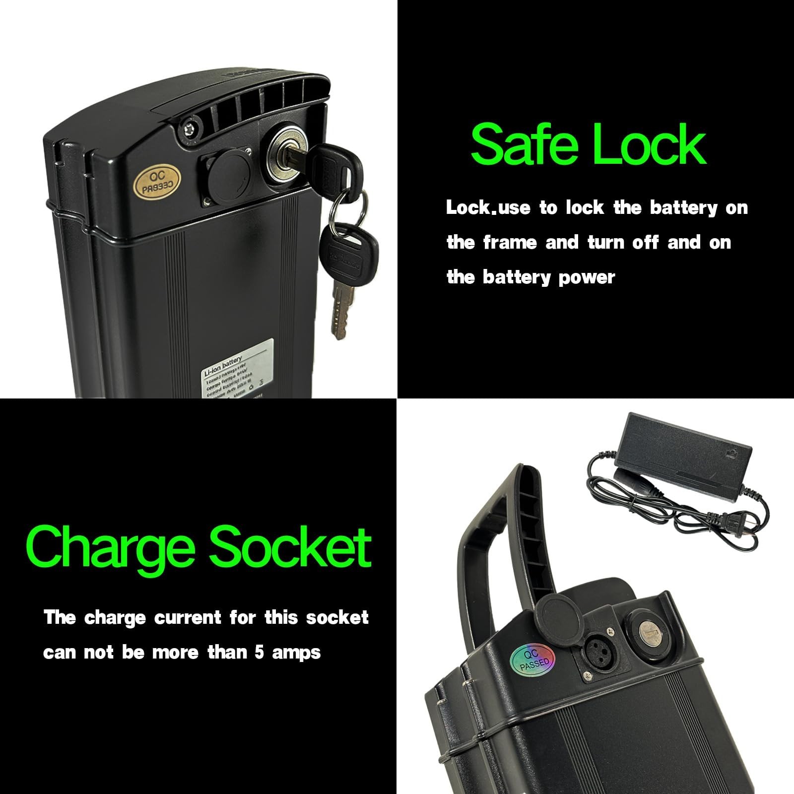 48V Lithium Battery, 20AH/13AH, with 30A BMS, No Bottom Connection Port