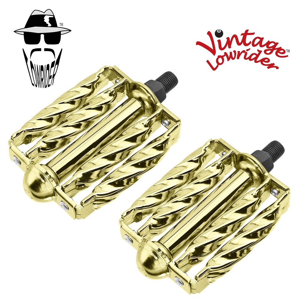 VINTAGE LOWRIDER DOUBLE FLAT TWISTED PEDALS 1/2 GOLD