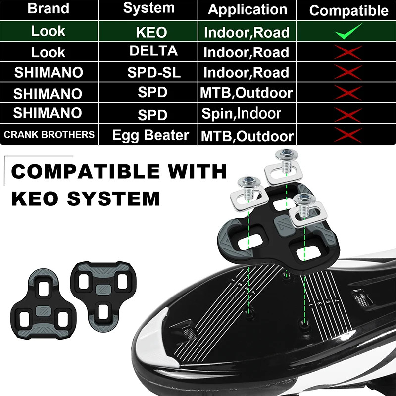 Road BIke Self-locking Clipless Pedals Nylon/Carbon Fiber Lock Pedal with Cleats