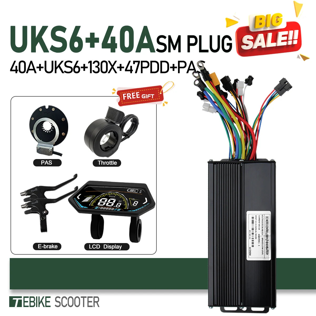 Ebike 3-Mode SineWave Controller 17A 26A 30A 40A with LCD UKC1 Display 1T5 Cable