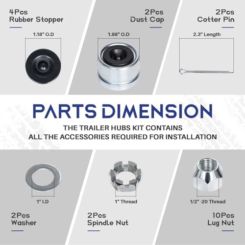 2 Sets Pre-Iubricated Trailer Hub Kits 5 on 4.5» for 3500 lbs Axles 1 BLACK