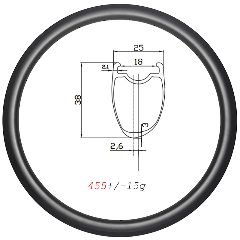 700c Carbon Road Bike Rim Asymmetry V Brake Tubeless Wheels Matte/Glossy Finish