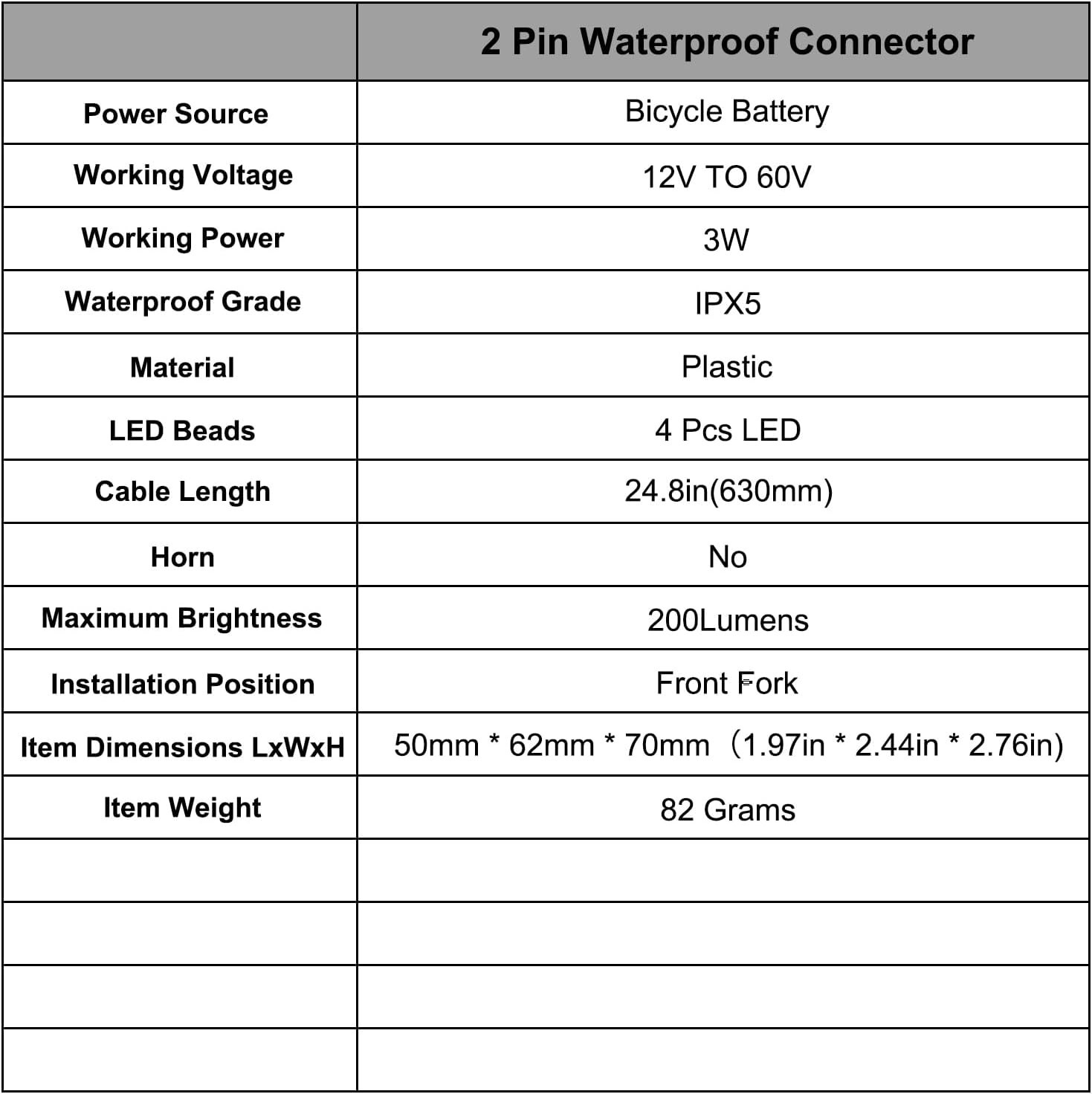 Ebike Headlight 48V 36V, 12V-60V Compatible, 2 Pin Male Waterproof Connector …