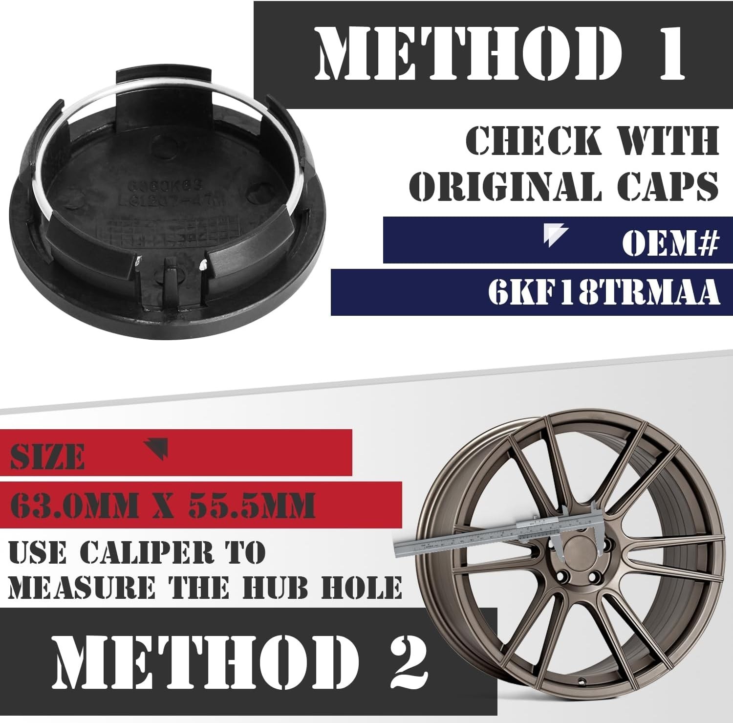 2.5Inch 63MM Wheel Center Caps for Dodge Outer 63MM , Inner 56MM Matte Black