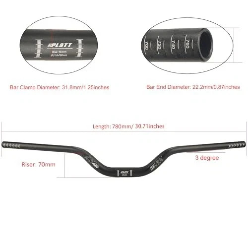 31.8-780mm Mountain Bike Riser Handlebar, (30mm, 55mm, 70mm Rise 31.8mm-780mm