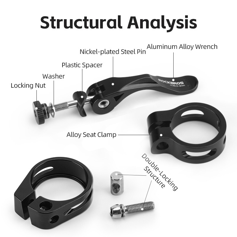 ROCKBROS Bike Seatpost Clamp MTB Quick Release Seat Post Collar 31.8/34.9mm