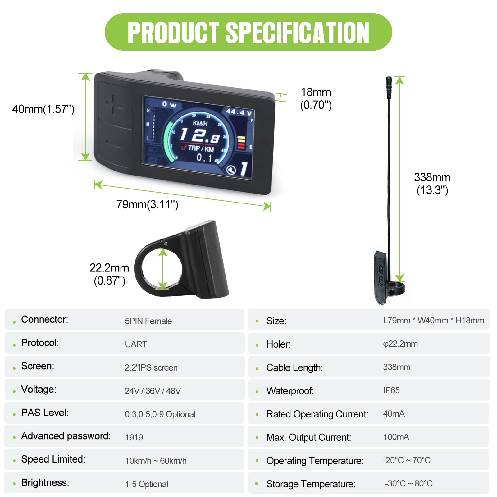 Ebike Display for BAFANG Mid Drive Motor UART Protocol Bicycle
