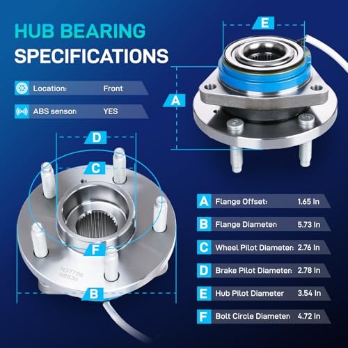 2 Pack Front Wheel Bearing and Hub Assembly Replace 513121 513121×2 Standard