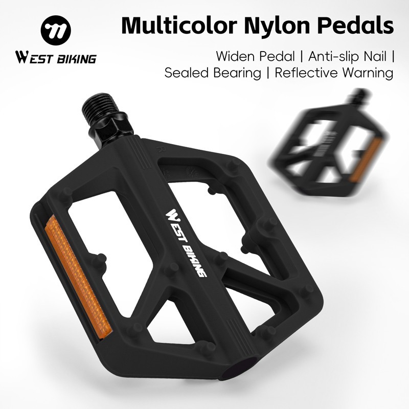 WEST BIKING Nylon Bicycle Pedals DU Sealed Bearing 9/16″ Bike Flat Pedals A Pair