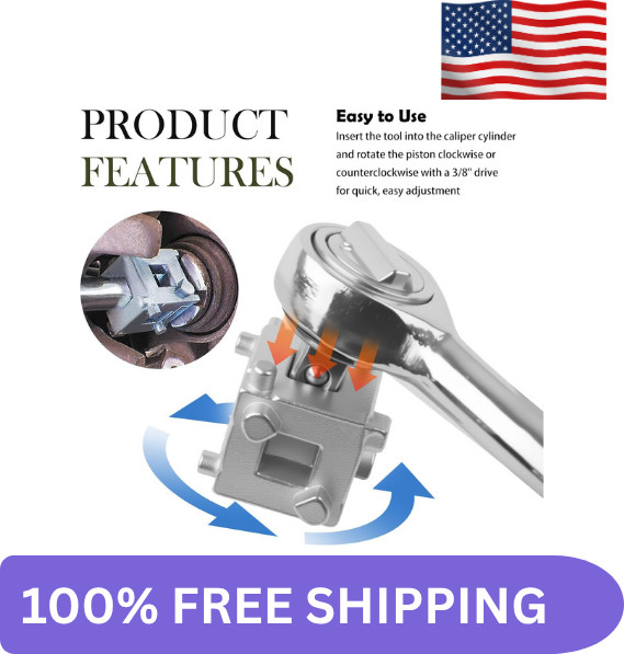 Car Cube Brake Caliper Compression Tool with 3/8″ Square Drive Hole,6 Sides Brak