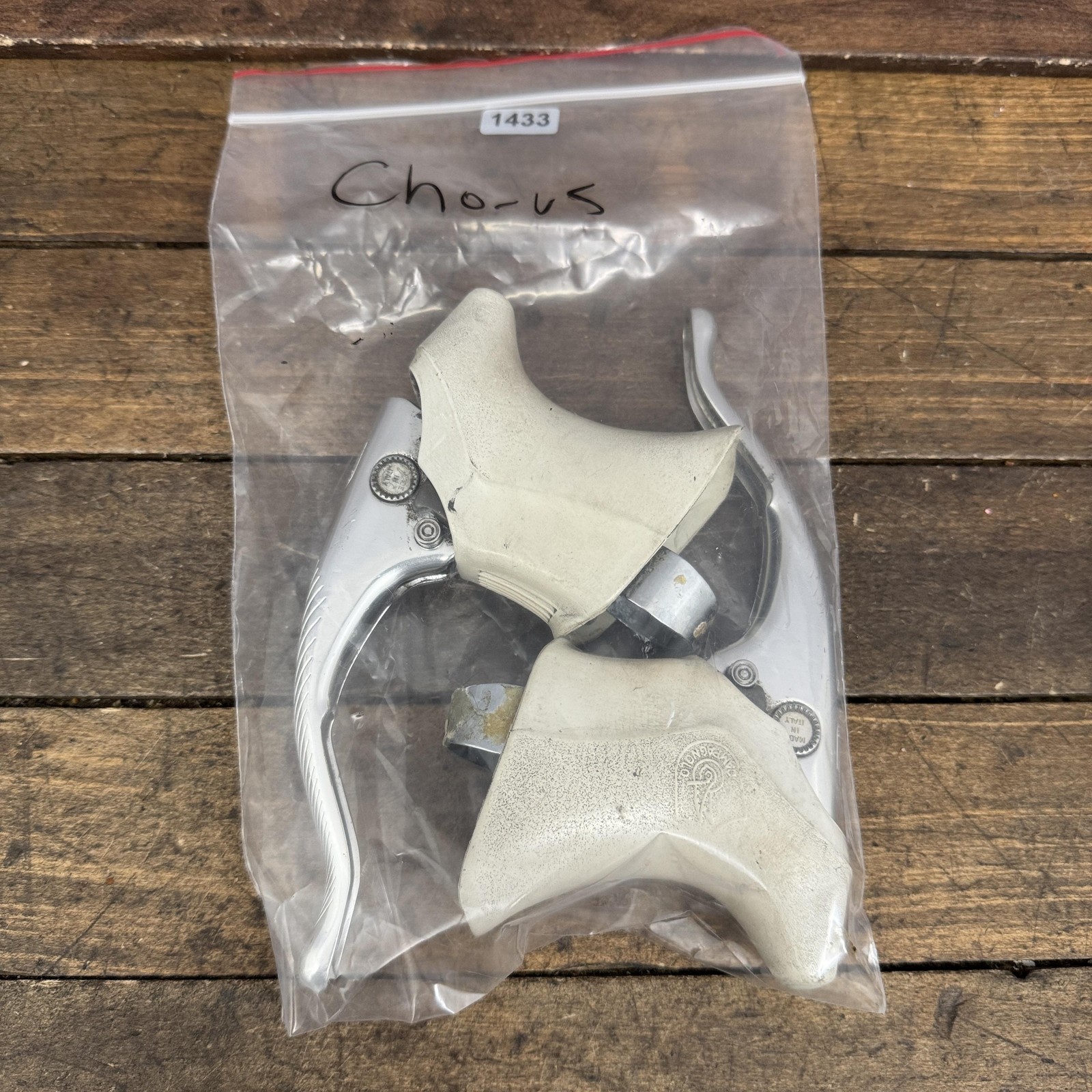 Vintage Campagnolo Brake Levers C-Record Chrous White Hoods 4-Finger Drop Bar