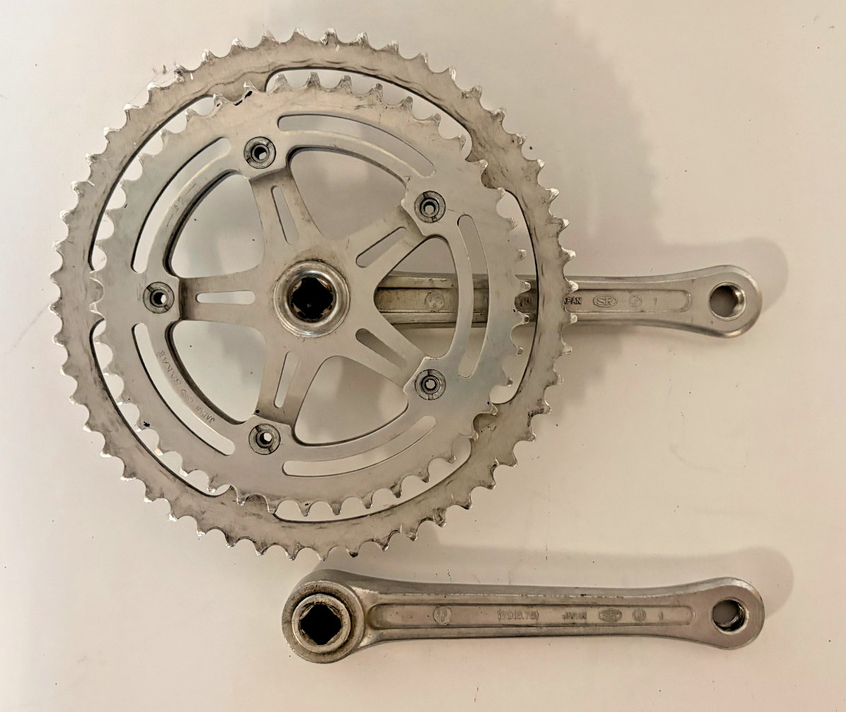 Vintage SR Sakae Silstar 170mm 52/42 Silver Aluminum Road Bike Double Crankset