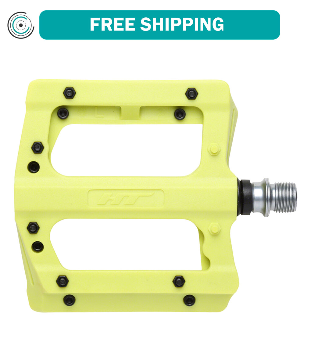 HT PA12A Platform Pedals 9/16″ Nylon Composite Body Adjustable Pins Yellow Green