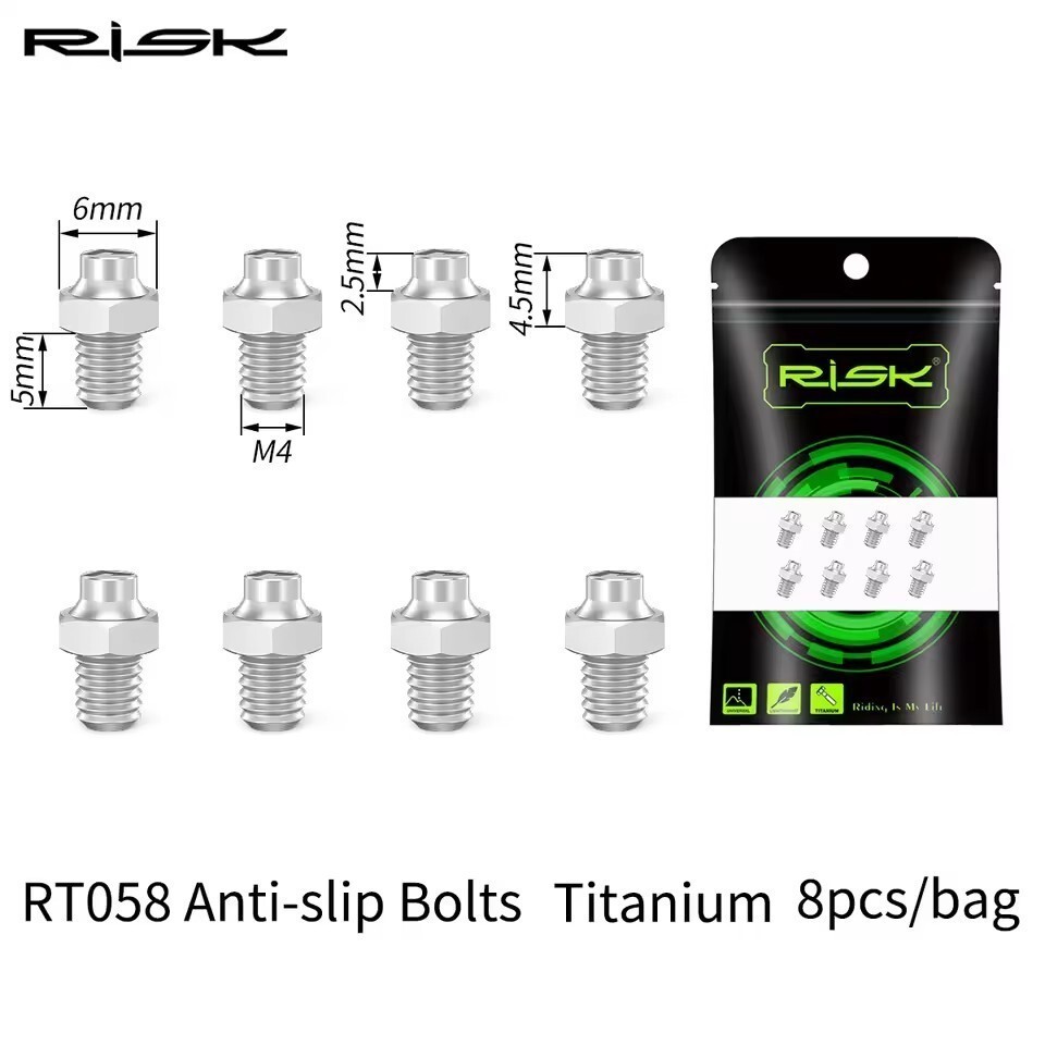 RISK 8-Piece MTB Bike Pedal Bolts M4×5MM Titanium Anti-Slip Pedal Pins