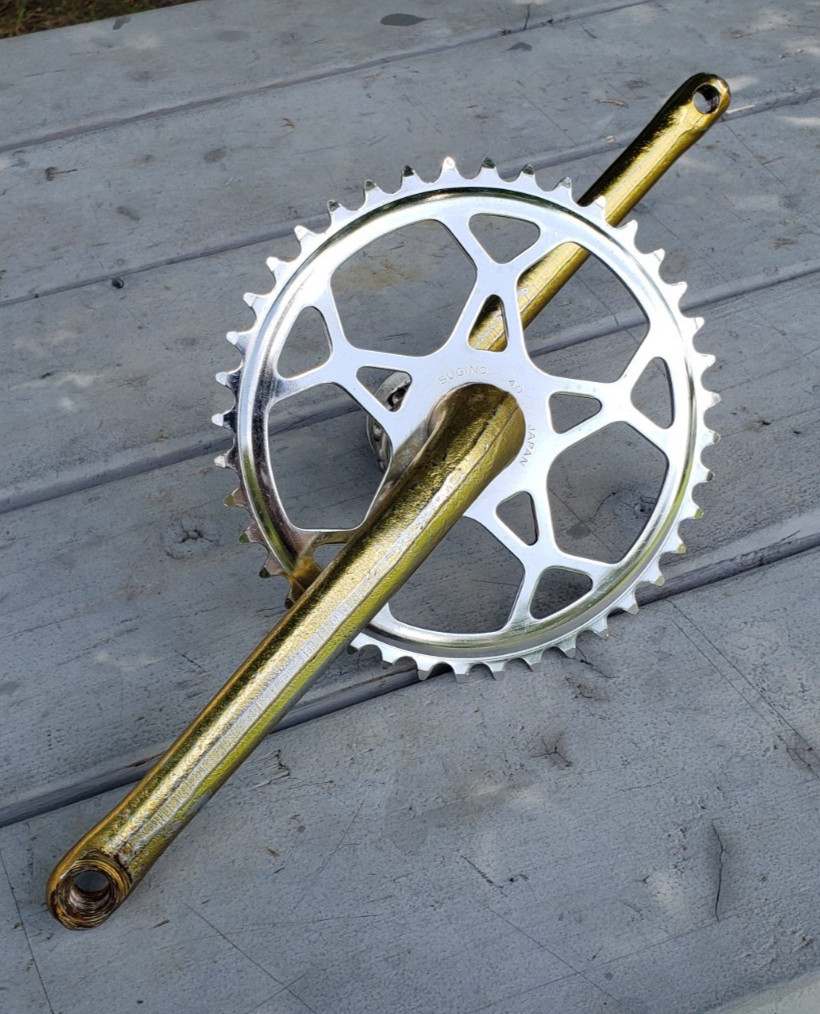Nice! Old School Panda BMX Sugino Japan 178mm Gold Crankset 1981 40t Snowflake