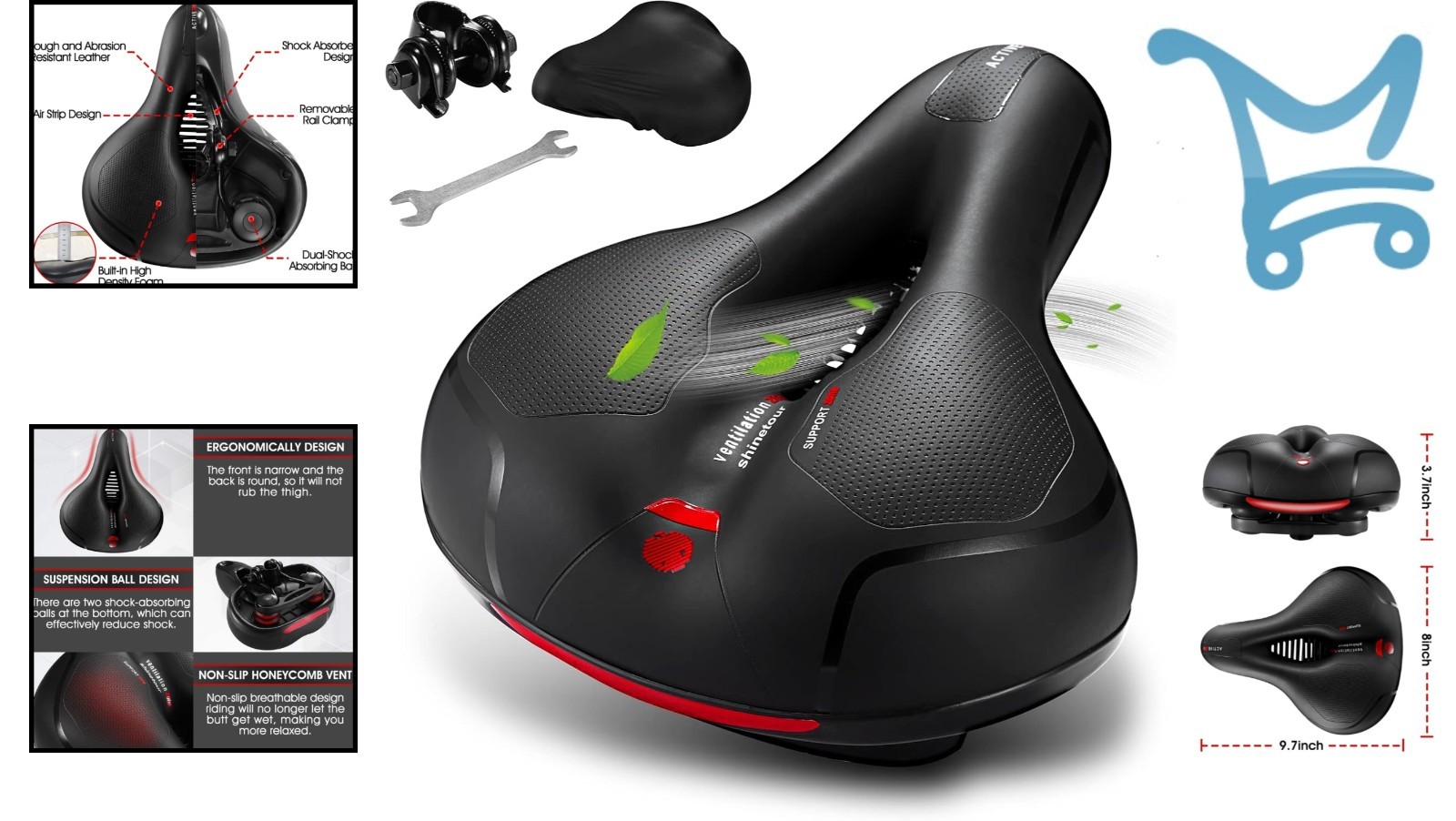 Comfortable Waterproof Bike Seat Cushion for Men Women Memory Foam Shock Abso…
