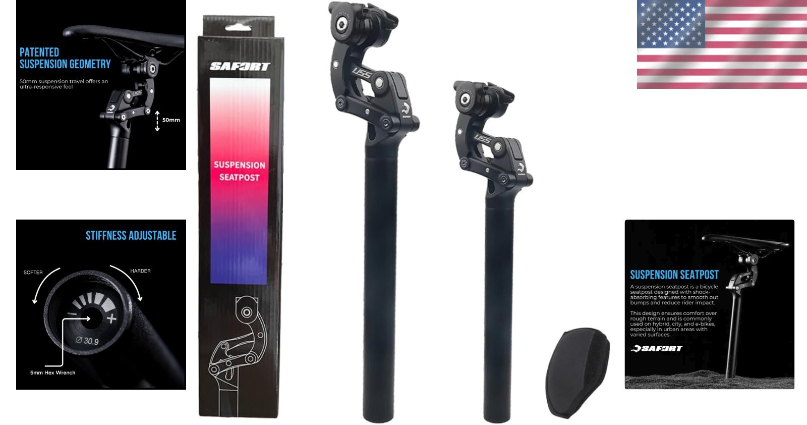 Aluminum Suspension Seatpost for Cruiser & eBike – Adjustable Length 365/580mm