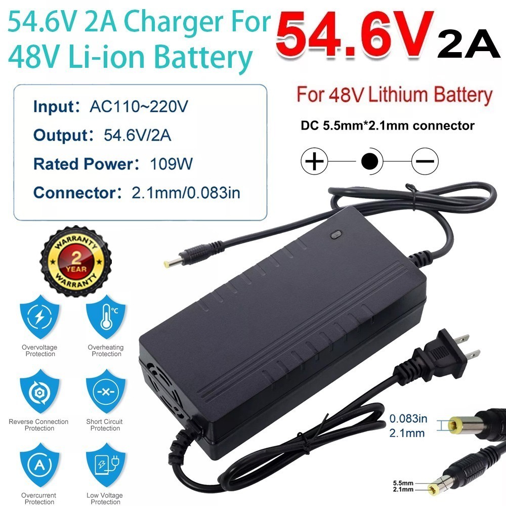 54V 2A Adapter Charger 48V Lithium Battery with 5.5mm*2.1mm DC Plug Port 108W 2