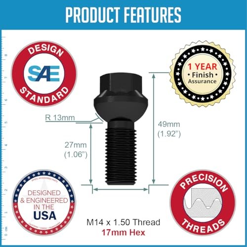 20 Pcs M14 x 1.5 Ball Seat OEM M14x1.5 Factory Seat Factory Length – Black