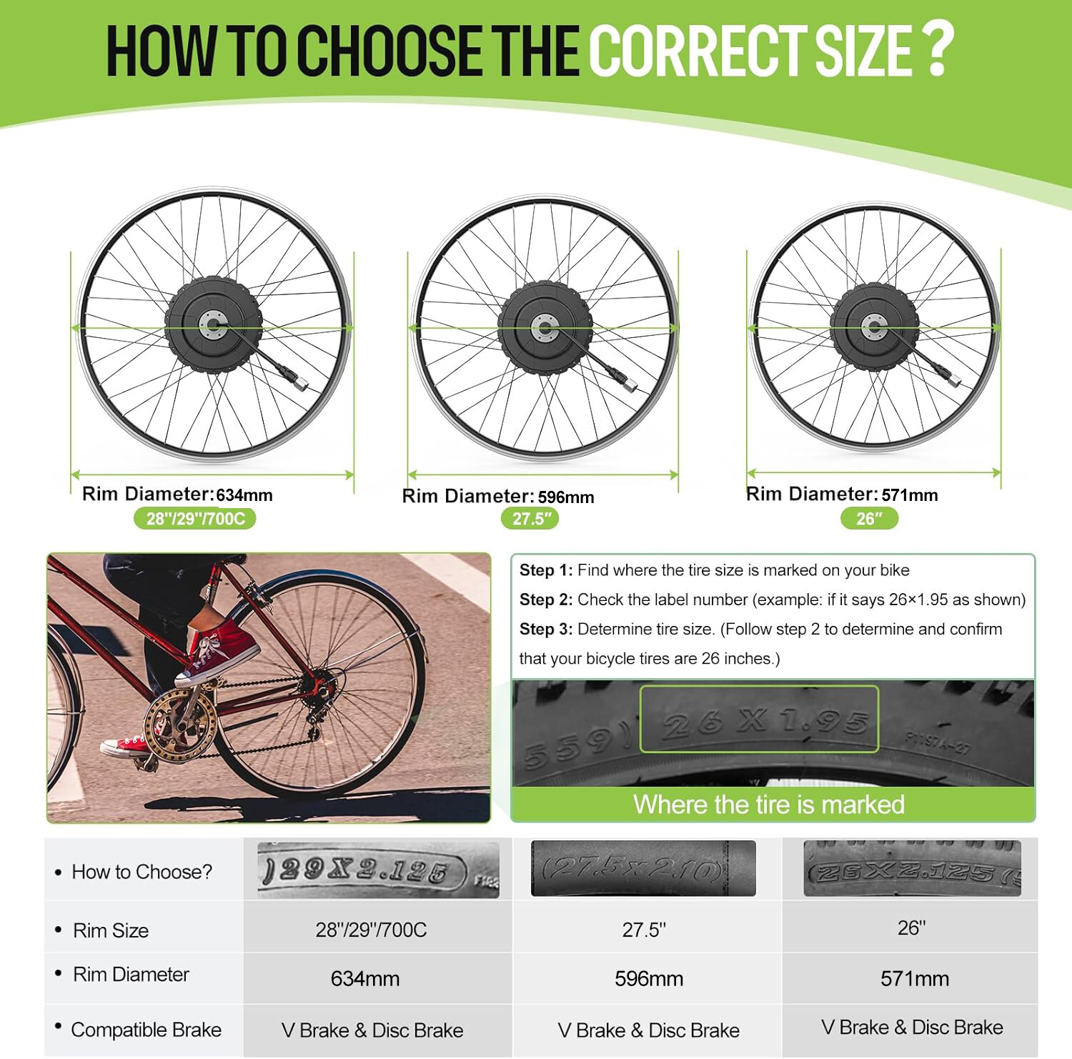 48V 750W Rear Hub Motor Electric Bike Conversion Kit 26″ 27.5″ 700C V-brake USA