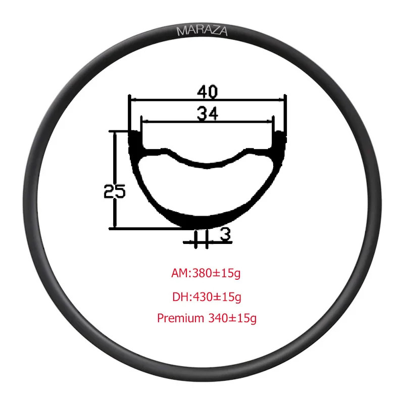 27.5er MTB Bicycle Carbon Rims Asymmetric Tubeless UD 3K 12K Matte Glossy
