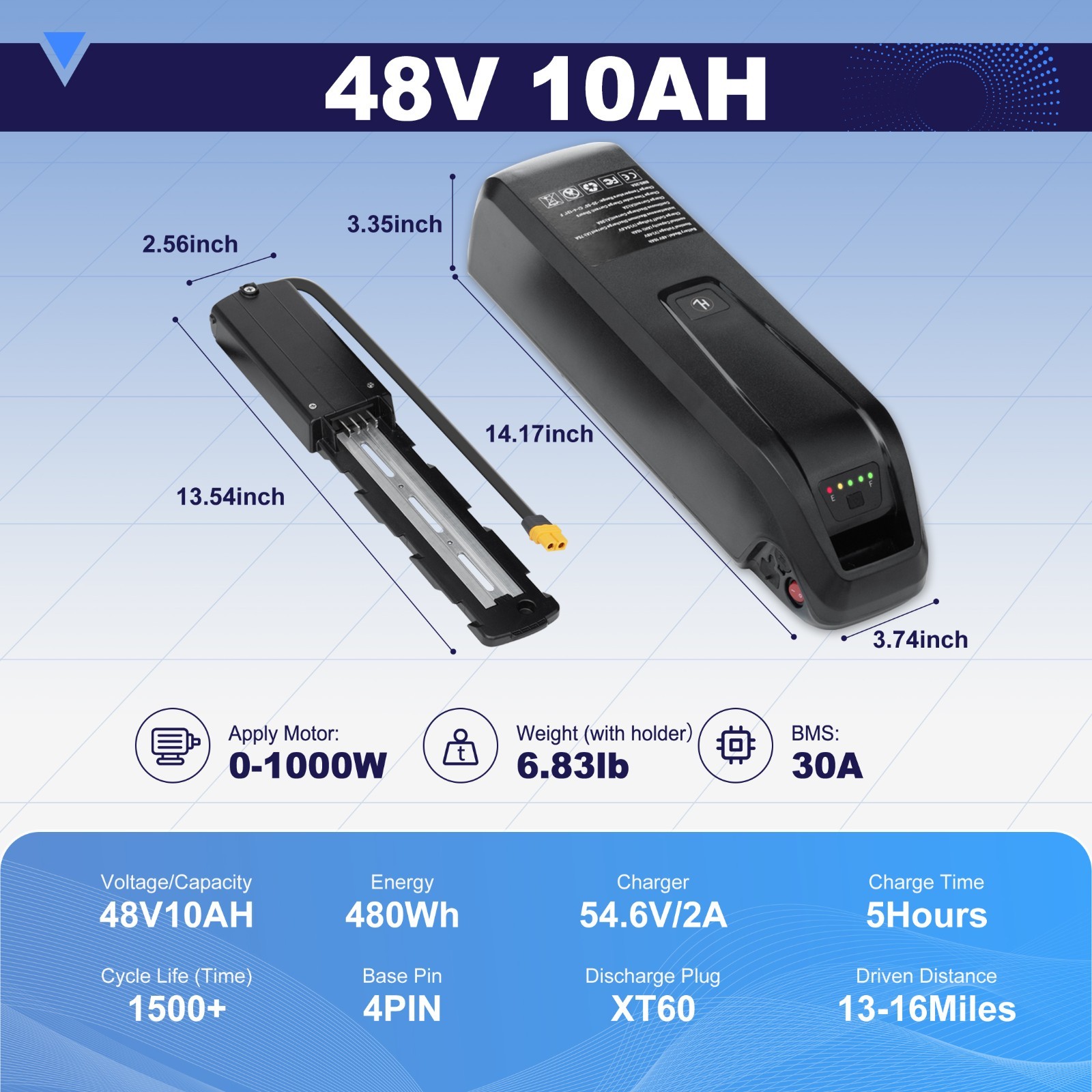 48V/36V 10Ah/15Ah ebike battery Li-ion for electric bicycle 0-1500W Motors, 4PIN
