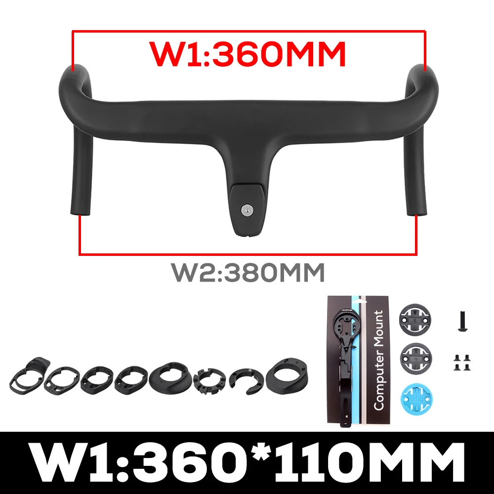 Road Bike Carbon Internal Cable Integrated Bicycle Handlebar Cockpit 360mm-380mm