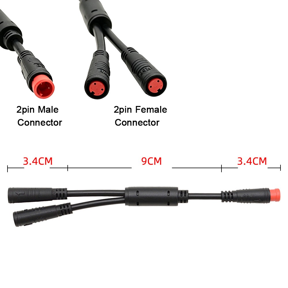 Ebike 1T2 Y-Splitter Extension Cable Male to Female M8 2pin Waterproof Connector