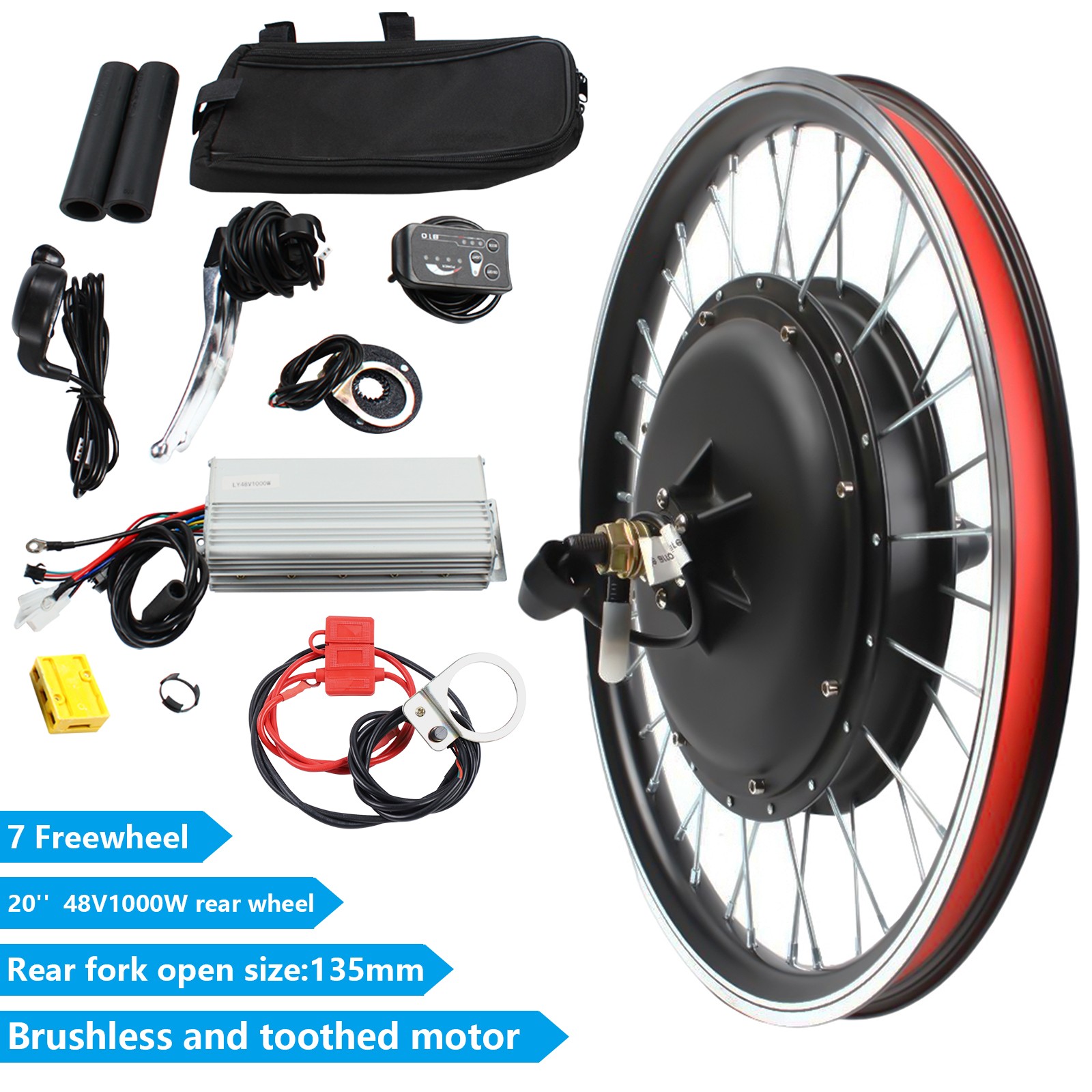 20 Inch eBike Electric Rear Wheel Hub Motor Bicycle Conversion Kit 48V