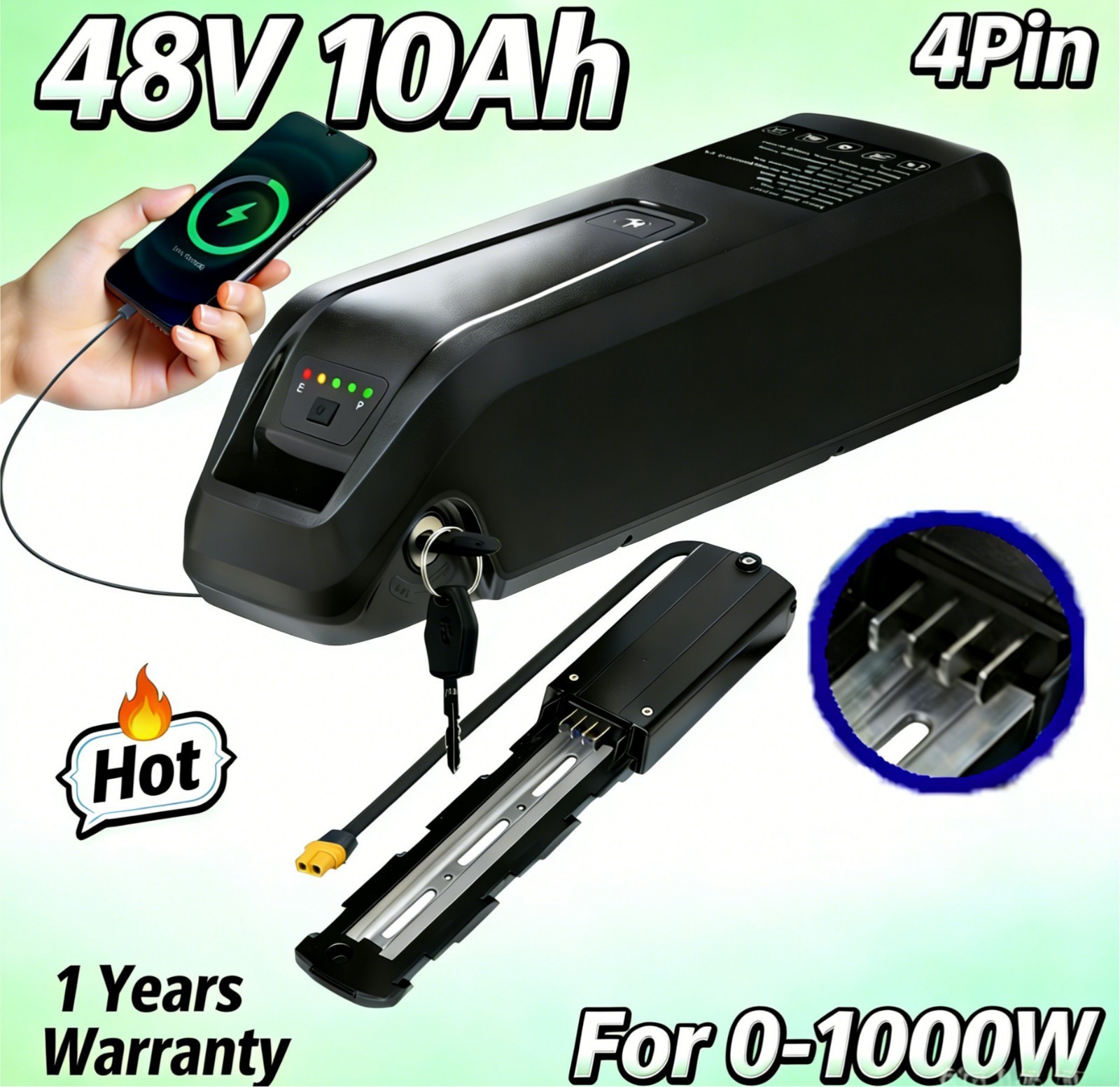 Hailong Lithium Ebike Battery 52V 48V 10Ah 15Ah 20Ah F o 0-1500W 4Pin 5Pin A