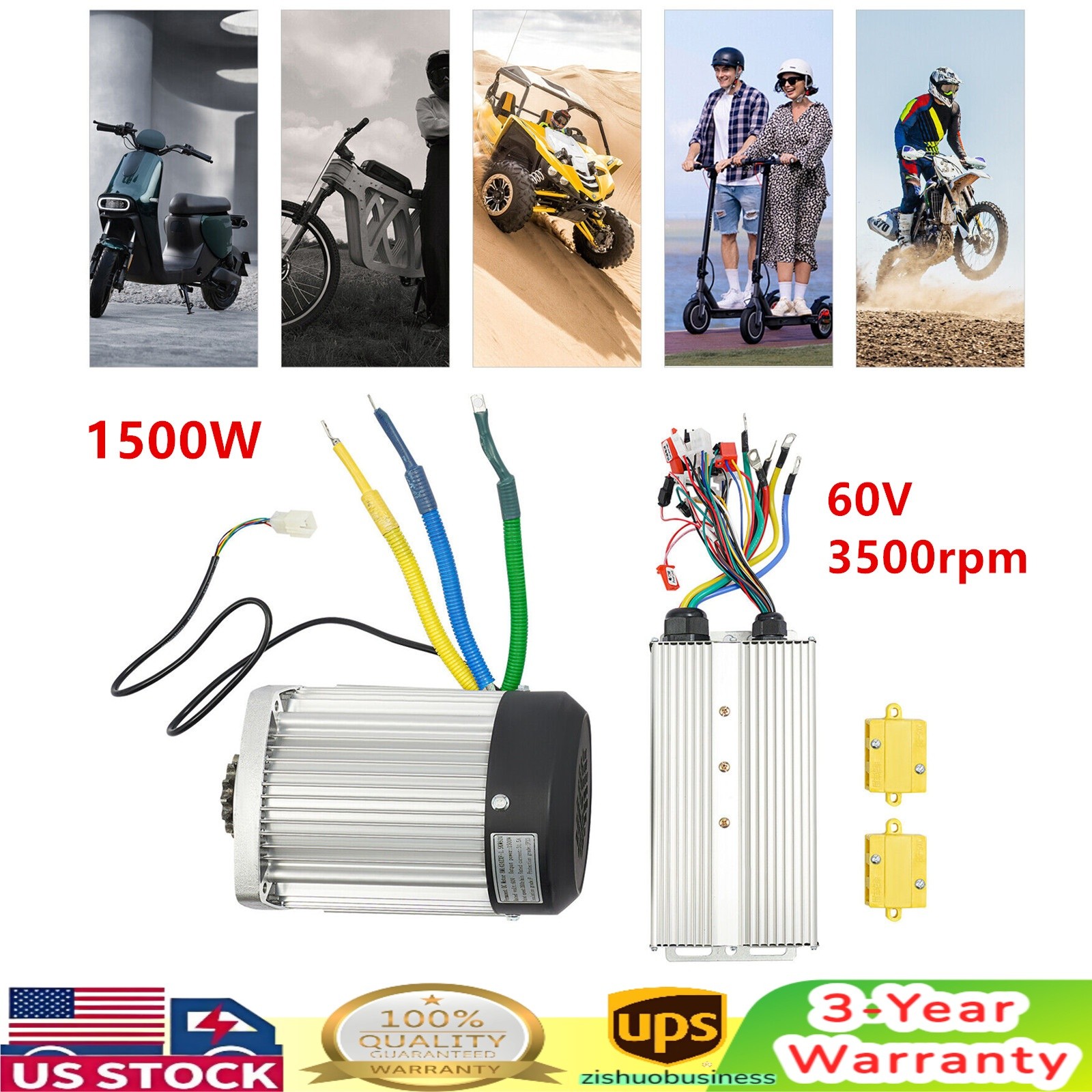1500W 60V Permanent DC Motor Kit with Controller 65A For Electric Scooter E-bike