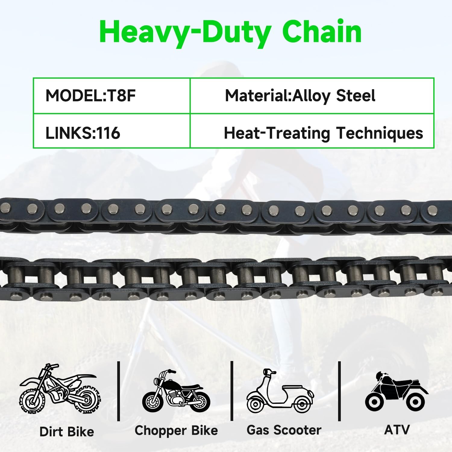 XIKOBY T8F Chain 116 Link Compatible with SYX Moto SSR X-pro MotoTec X-treme…