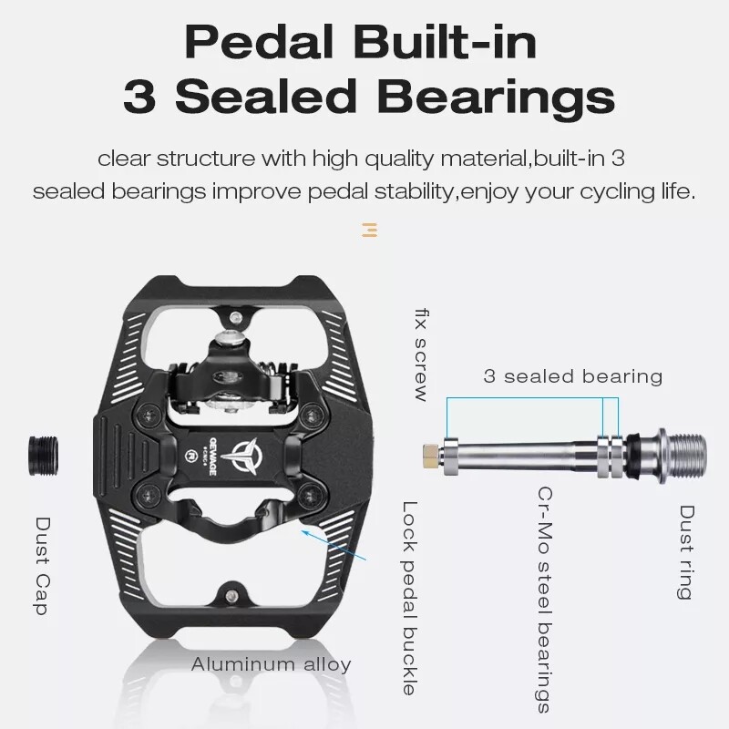 Bicycle Lock Pedal 2 In 1 With Free Cleat For SPD System MTB Road Sealed Bearing